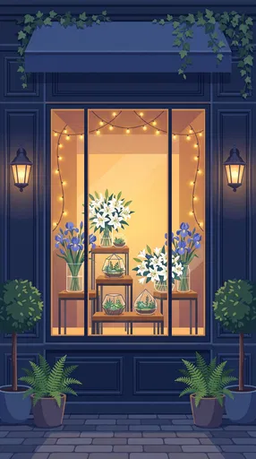 Cozy Boutique Florist Window at Twilight