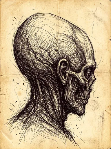 Ink Drawing of Elongated Cranium Profile