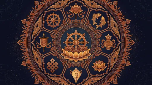 Golden Buddhist Mandala with Eight Auspicious Symbols