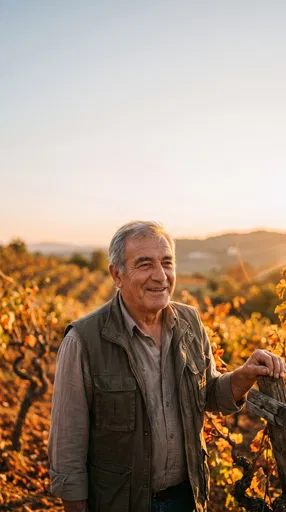 Senior Man Smiling in Autumn Vineyard