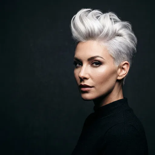 Woman With Platinum Pompadour Pixie Cut