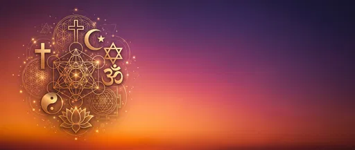 Golden Religious Symbols and Sacred Geometry Banner