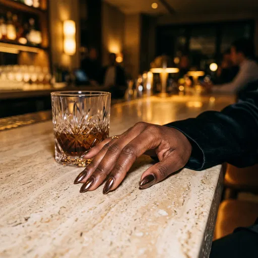 Chrome Almond Nails at Upscale Bar