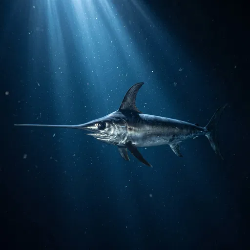 Swordfish Swimming in Deep Blue Ocean