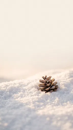 Single Pinecone in Sunlit Fresh Snow