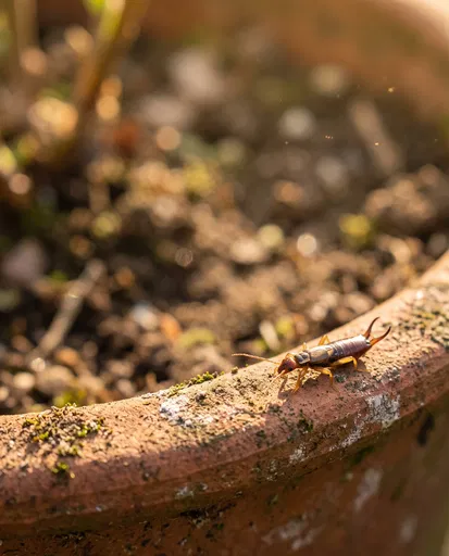 Earwig on Terracotta Garden Pot