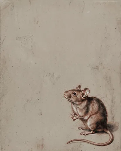Classical Chalk Drawing of Attentive Mouse