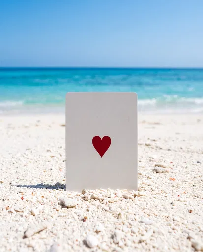 Heart Playing Card on Coral Beach