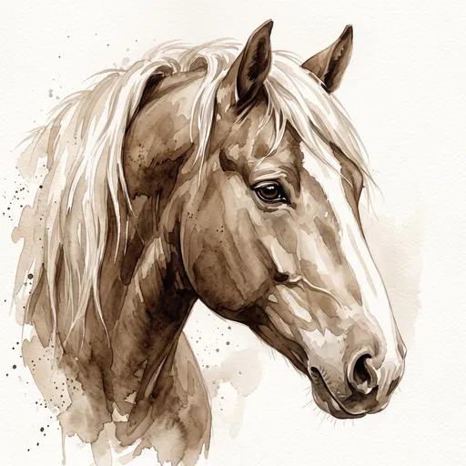 Sepia Watercolor Portrait of Belgian Horse