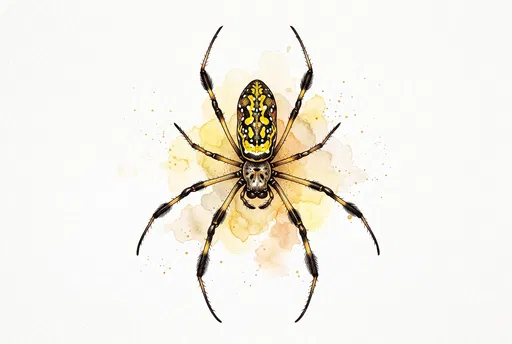 Watercolor Illustration of Yellow Orb Weaver Spider