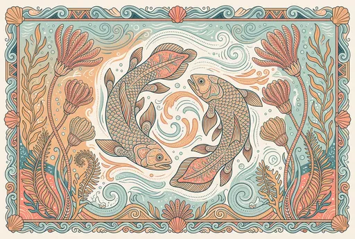 Symmetrical Decorative Illustration of Prehistoric Fish