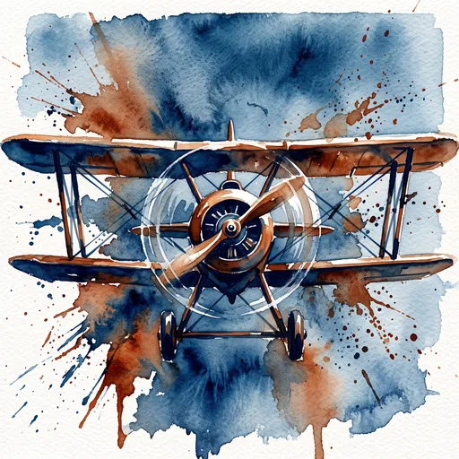Vintage Biplane Watercolor Illustration