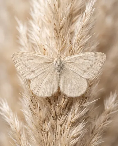 Beige Moth on Dried Pampas Grass