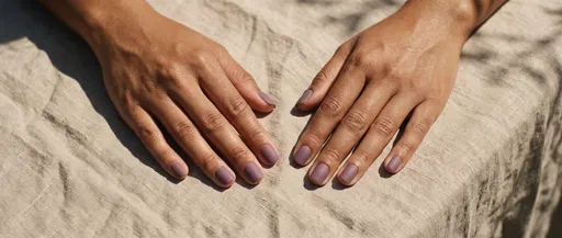 Hands With Matte Mauve Nails on Linen