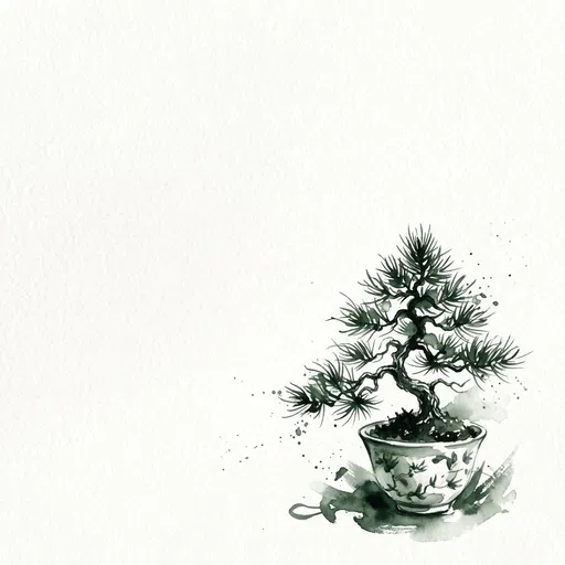 Monochrome Green Watercolor Miniature Pine Tree