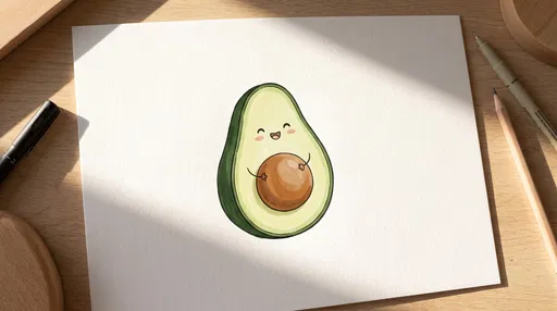 Cute Avocado Illustration on Paper Flat Lay