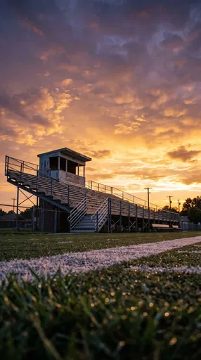 Empty Metal Bleachers at Sunset