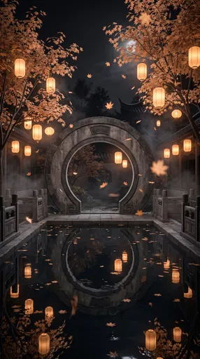 Moon Gate Courtyard with Autumn Lanterns