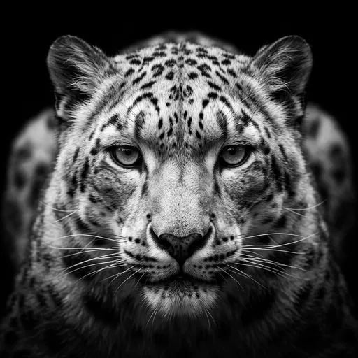 Monochrome Snow Leopard Portrait on Black