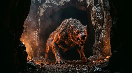 Snarling Feral Beast in Dark Cavern