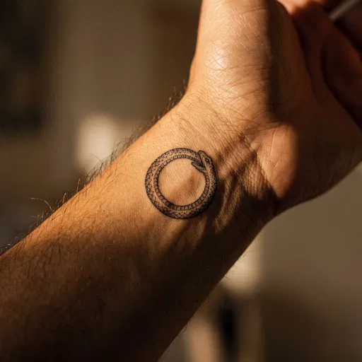 Small Dotwork Ouroboros Wrist Tattoo