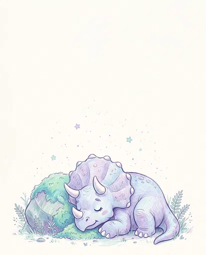 Sleeping Pastel Cartoon Triceratops Illustration