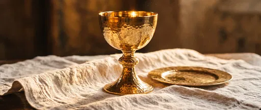 Hammered Gold Chalice and Paten on Linen