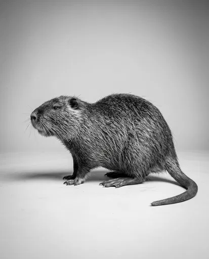 Monochrome Studio Portrait of a Coypu