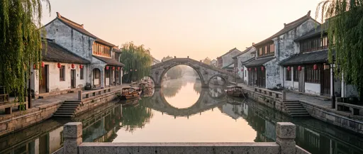 Sunrise Over Traditional Chinese Water Town Canal
