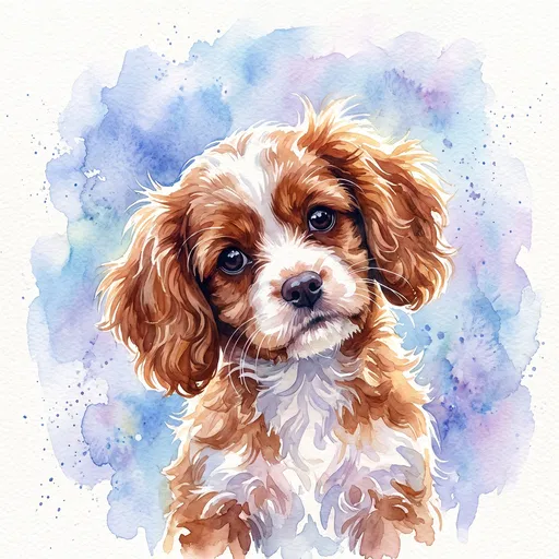 Watercolor Blenheim Cavapoo Puppy Portrait