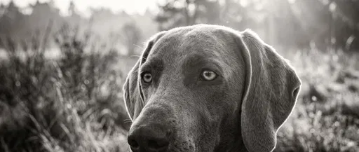 Monochrome Close-Up Portrait of Weimaraner Dog