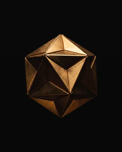 Gold Metallic Polyhedron on Black Background