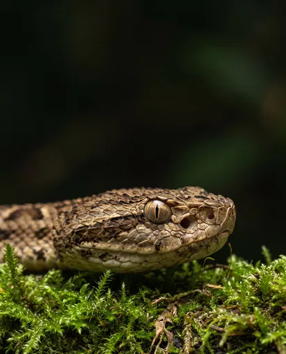 Close-Up of Pit Viper on Moss