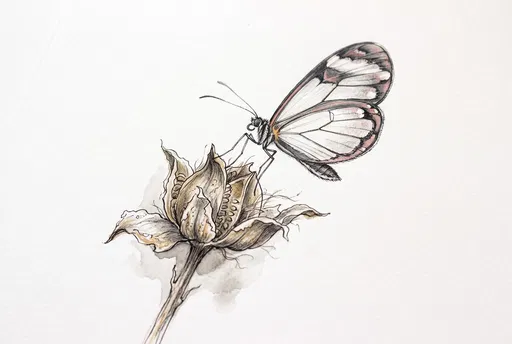 Glasswing Butterfly On Dried Seed Pod Illustration