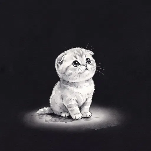Monochrome Watercolor Scottish Fold Kitten Illustration