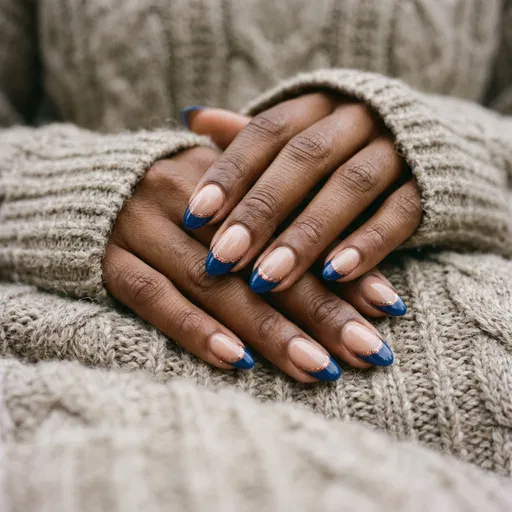 Blue and Bronze French Tip Manicure
