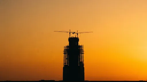 Skyscraper Under Construction Silhouette at Sunset