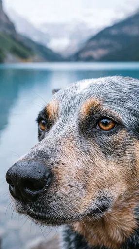 Close-Up Portrait of Blue Heeler by Lake