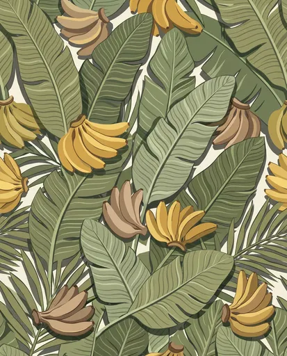 Tropical Banana Leaves and Fruit Pattern