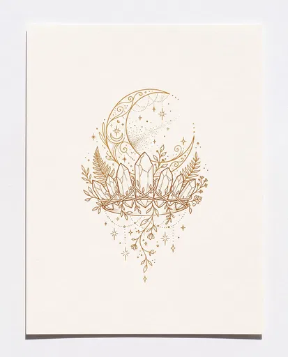 Bohemian Crystal Crown and Moon Line Art