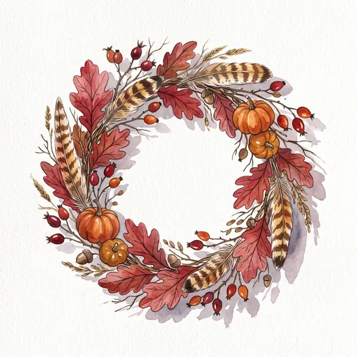 Watercolor Autumn Harvest Wreath Illustration