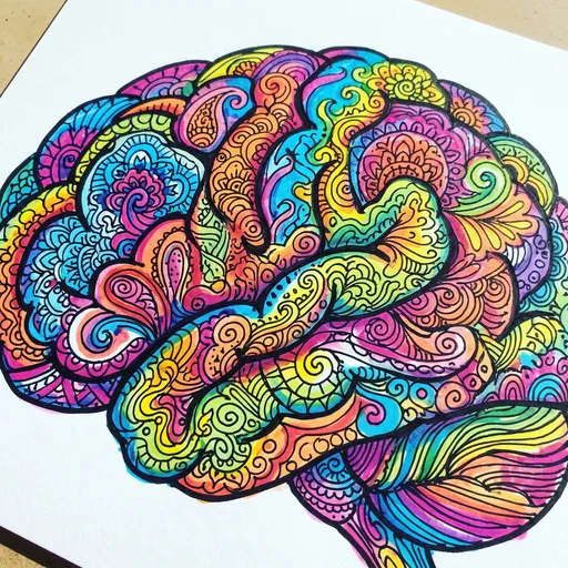 Colorful Zentangle Brain Marker Drawing