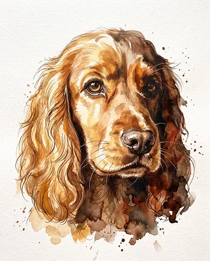 Watercolor Portrait of Golden Cocker Spaniel