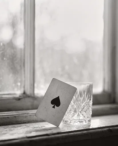Spade Playing Card Against Crystal Glass