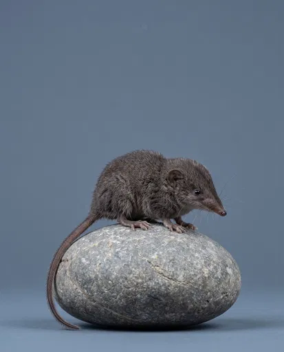 Shrew Tenrec Perched on Gray Stone