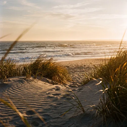 Golden Hour Beach Dunes and Ocean Waves