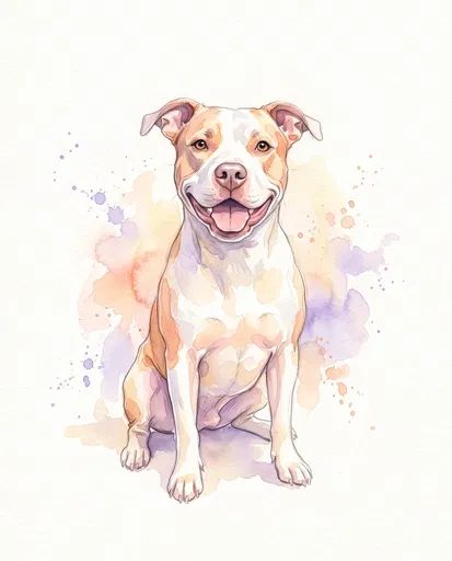 Watercolor Illustration of Smiling Pit Bull