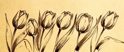 Sepia Brush Sketch of Tulip Buds