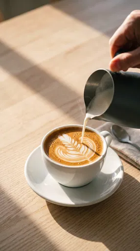 Pouring Milk Into Sunlit Cappuccino Cup
