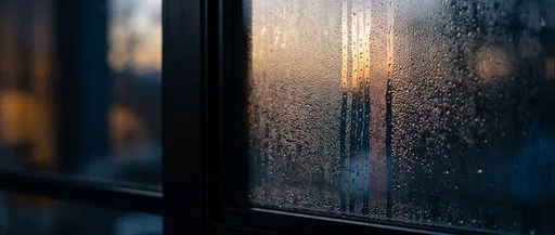 Condensation and Raindrops on Dark Window
